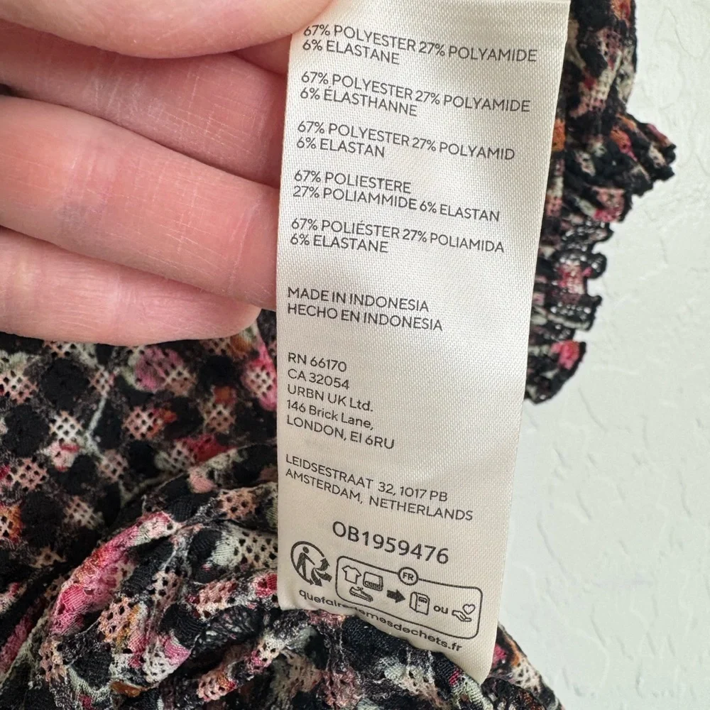 Free People Astra Peasant Top Sheer Black Floral Size Small